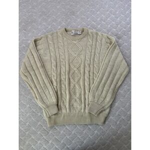 Vintage London Fog Sweater Mens Medium White Cable Knit Crew Neck Pullover‎ 90s